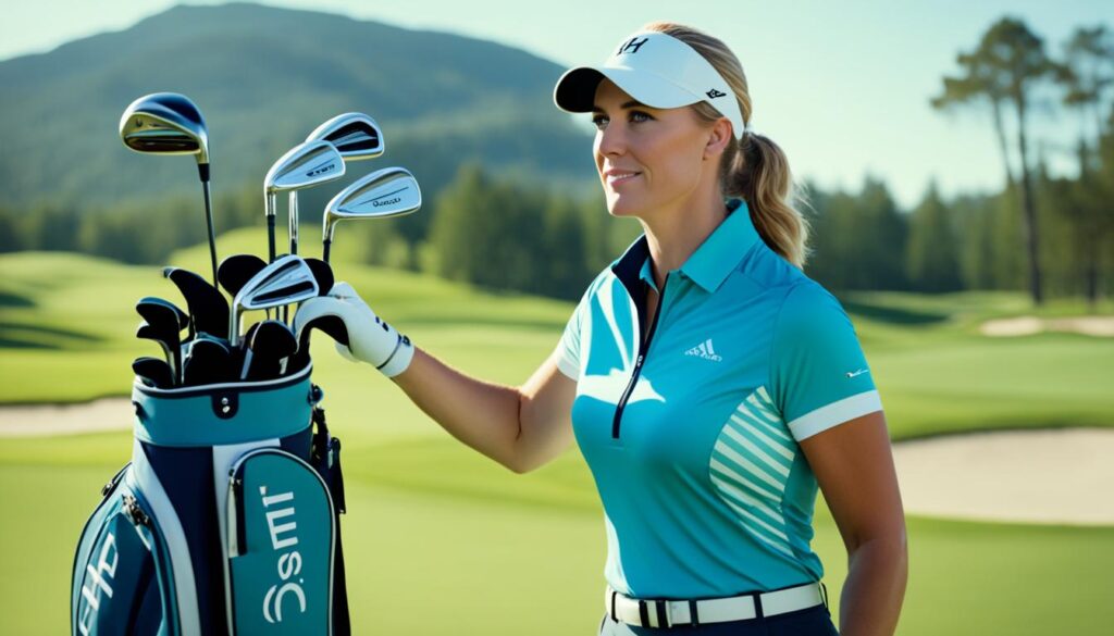 woman golfer with feature-rich golf bag